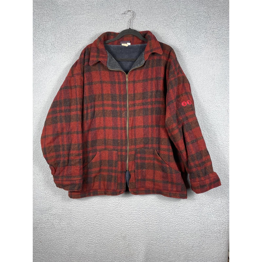 Vintage XXX Snowboard Wax Mens Size XL Red Plaid Wool Blend Full Zip Jacket Rare